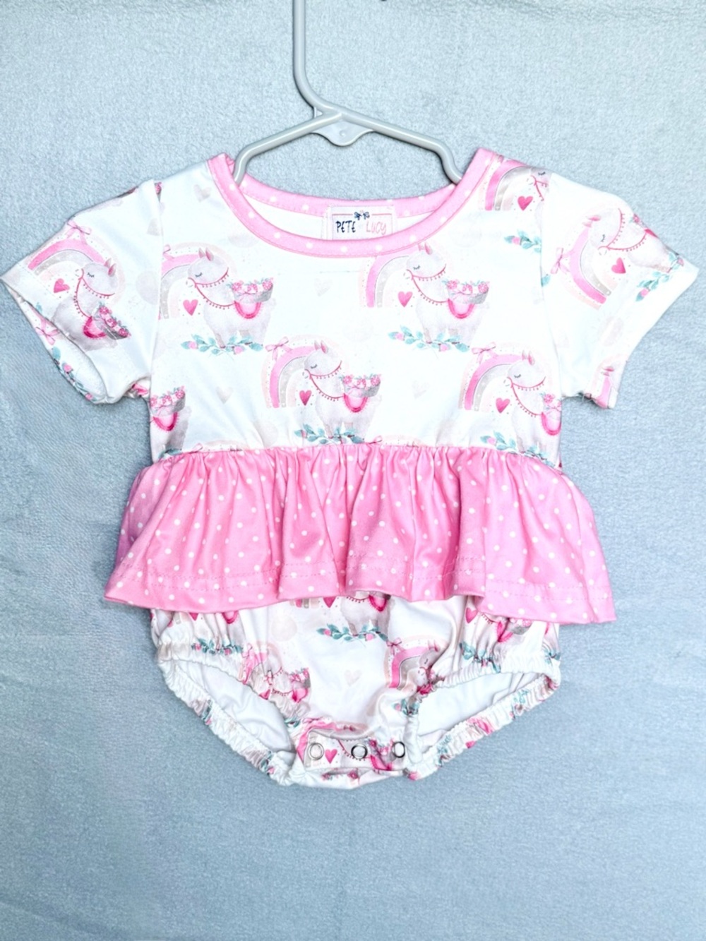 6-9M Pete + Lucy Unicorn Peplum Bubble Romper Pink Peplum Boutique‎ Outfit